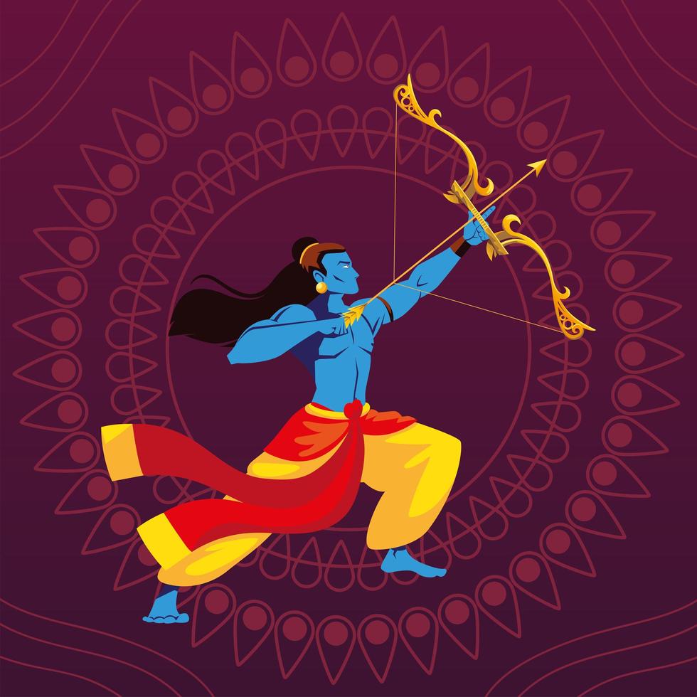 lord Rama with bow and arrow in floral decorative background vector