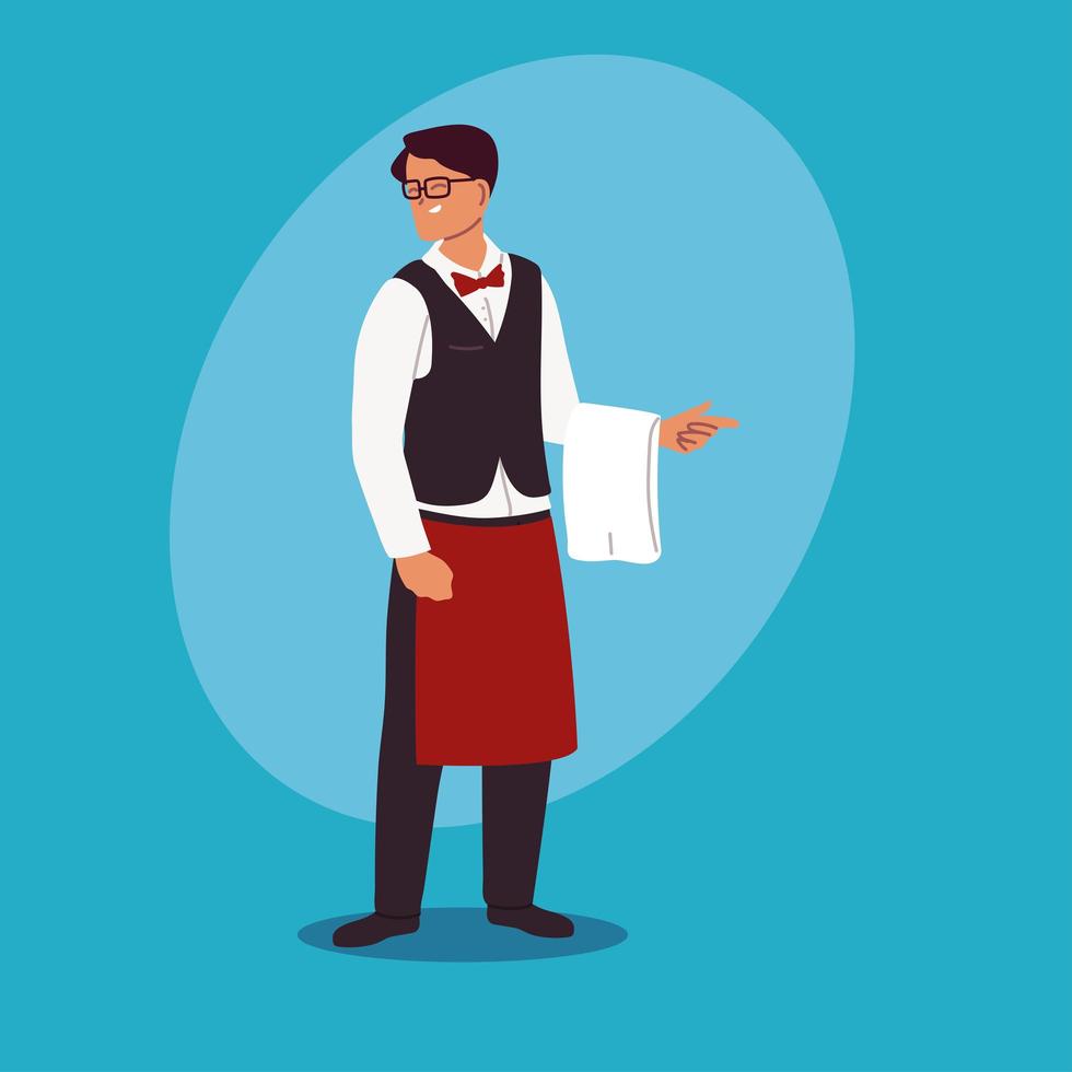 young man waiter with uniform in the restaurant vector