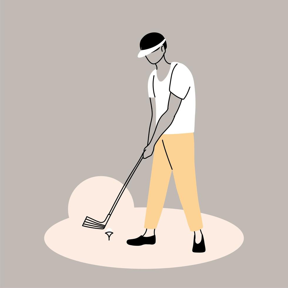 hombre atlético practicando golf, jugando al golf vector