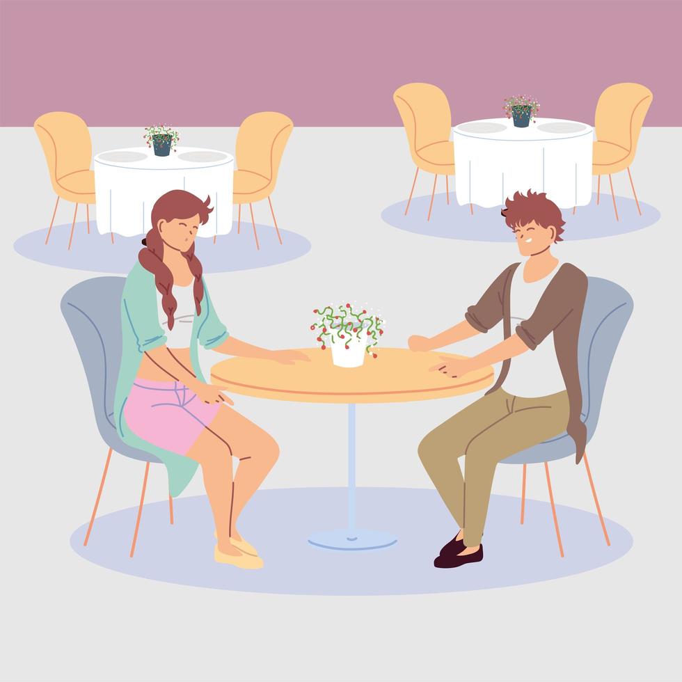 couple of people having dinner in the restaurant, romantic dinner vector