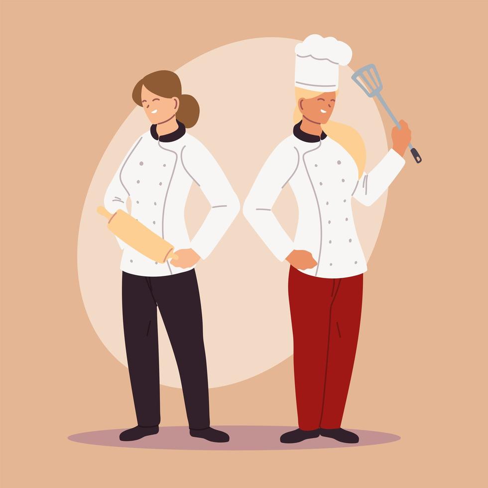 male and female head chefs in uniform vector