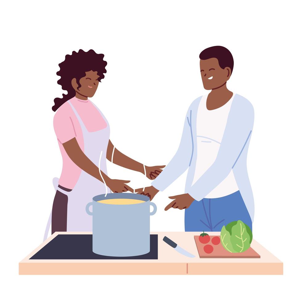 couple of people preparing soup on white background vector