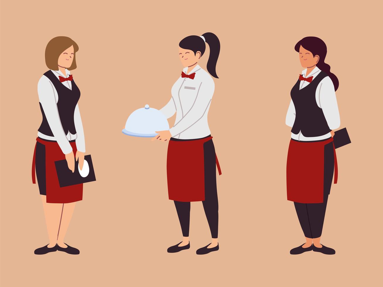 set of women waiters in the restaurant vector