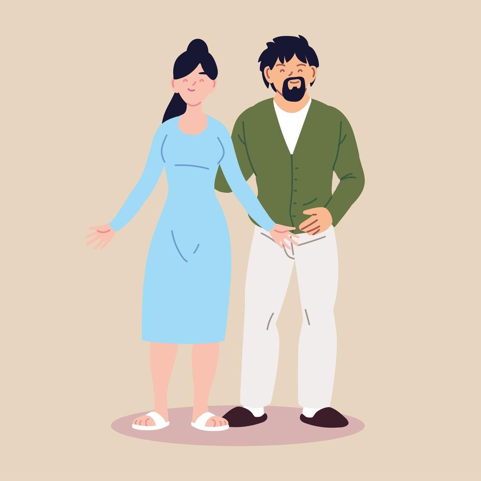 man and woman standing in casual clothes vector