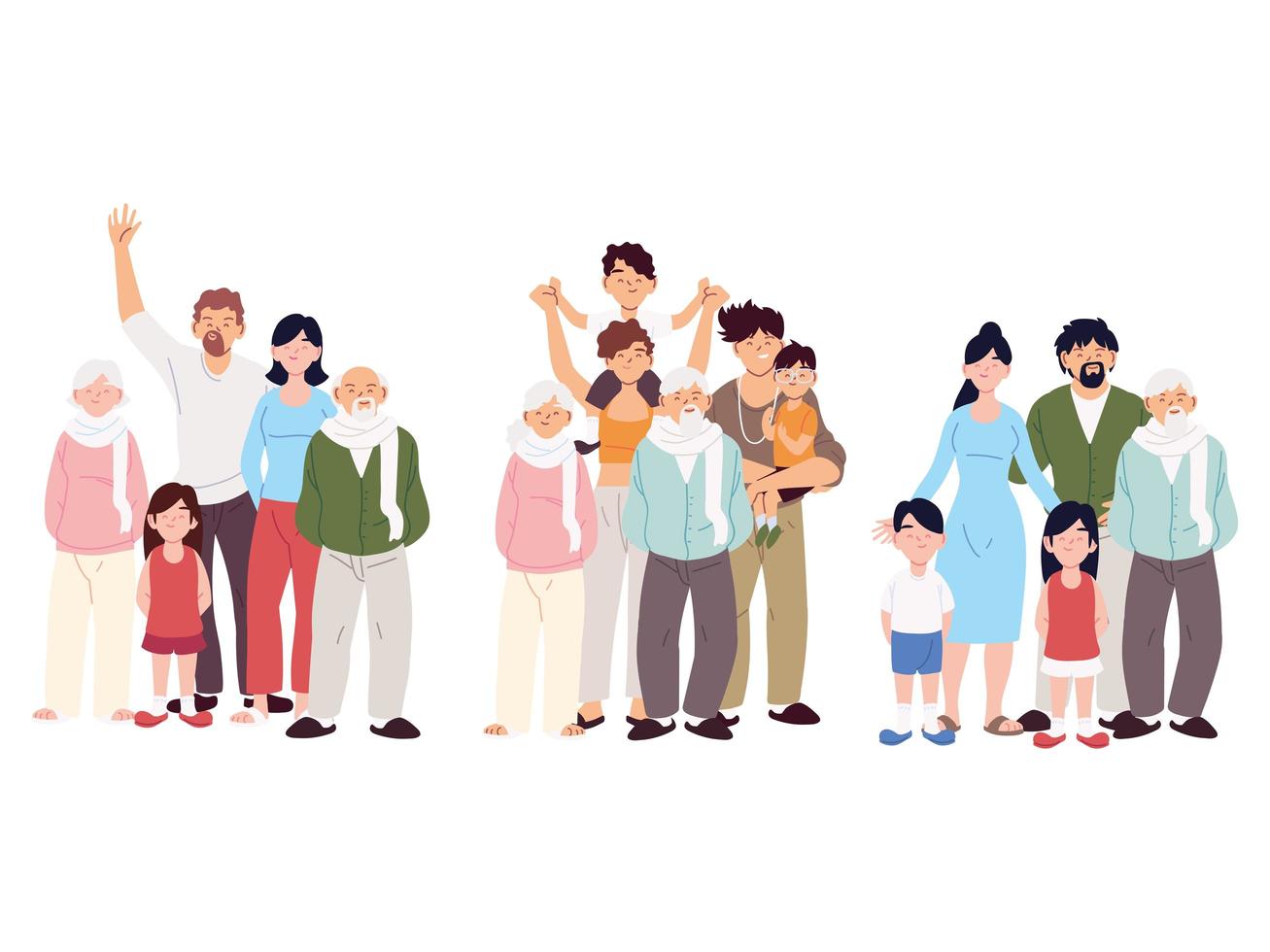 set of families, big families together vector