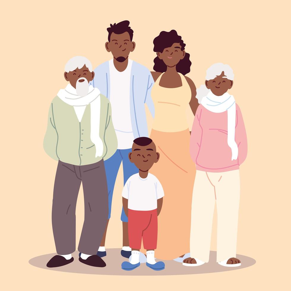 gran familia, padres, abuelos y niño. vector