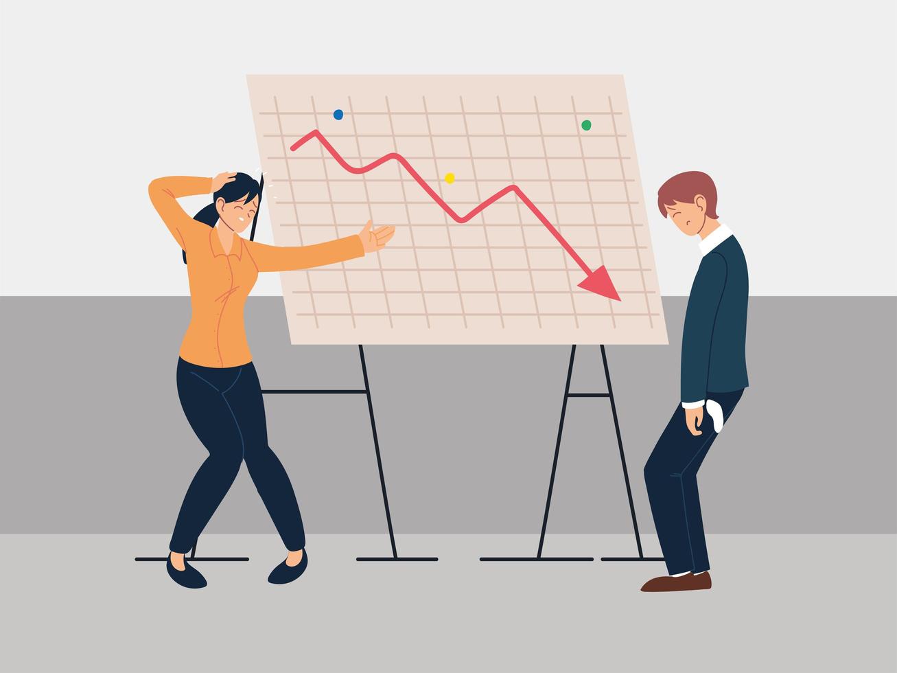 people at presentation of decreasing chart, financial crisis or economic problems vector