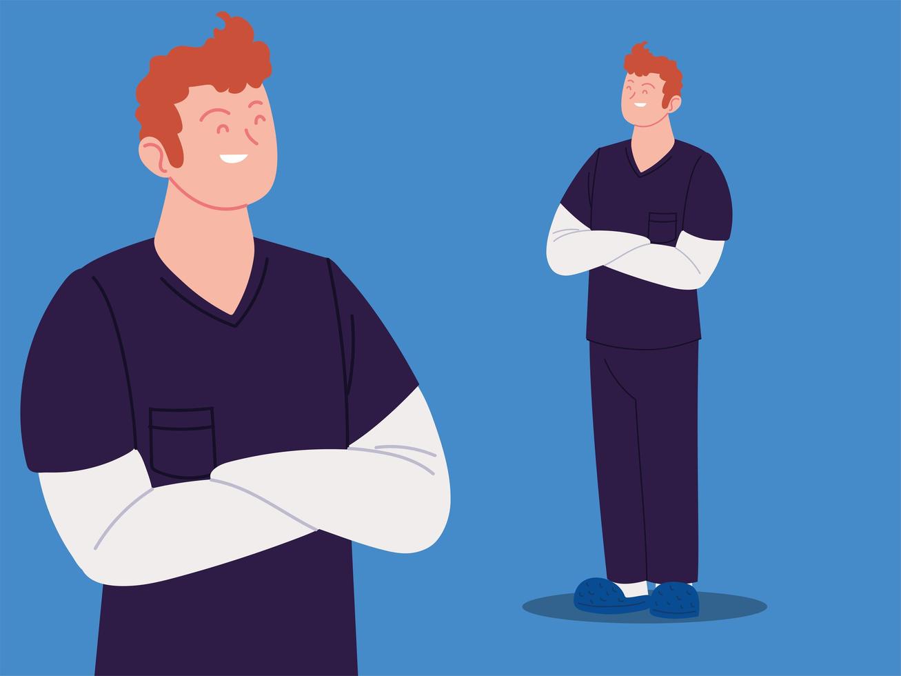 male nurse in uniform, health worker in different poses vector