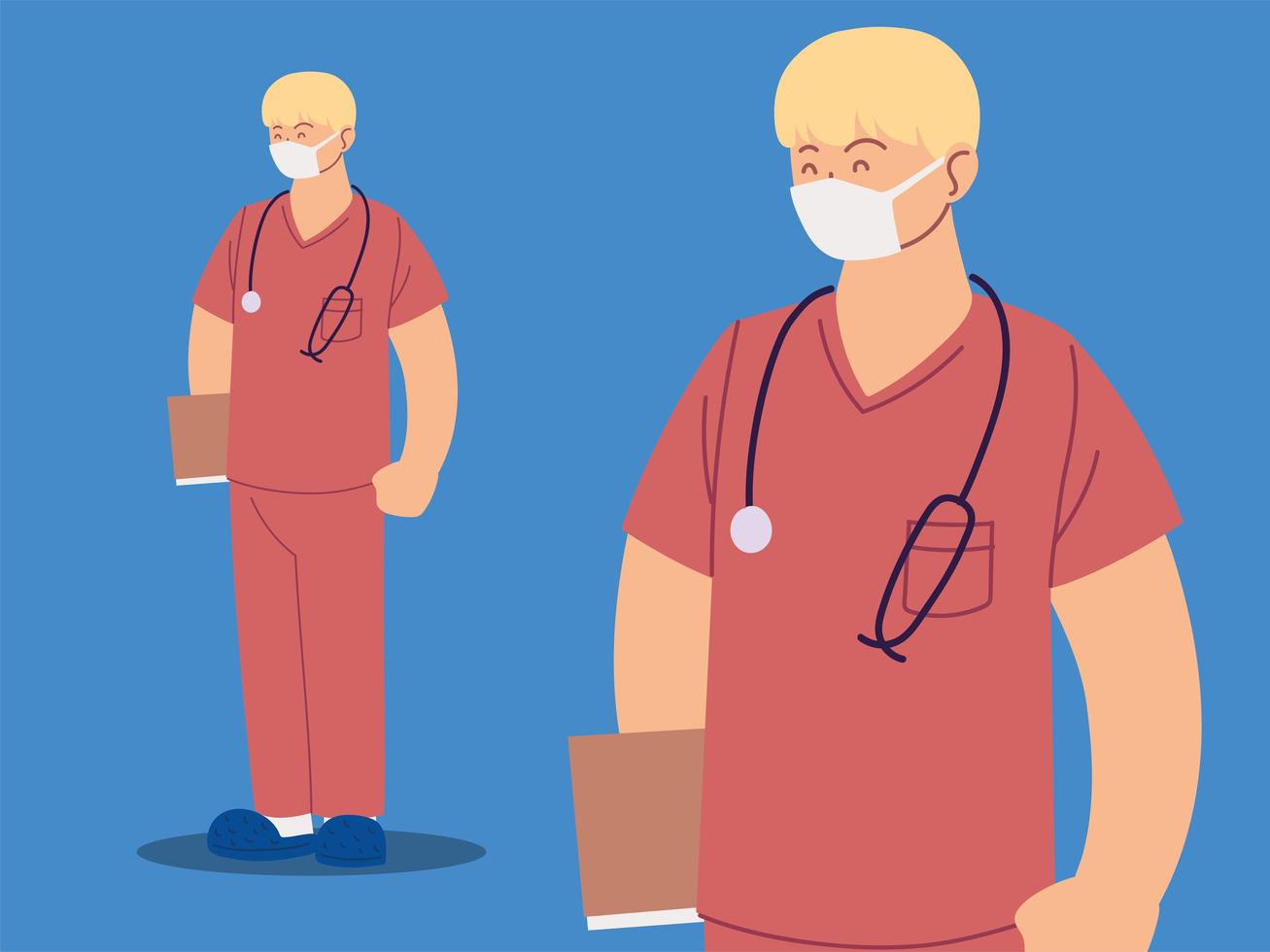 man nurse in uniform, health worker in different poses vector