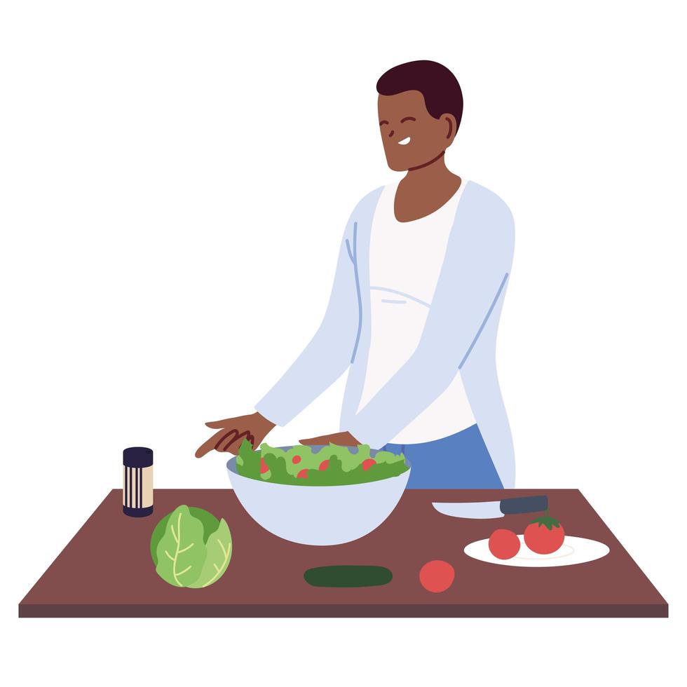 man preparing a salad on white background vector