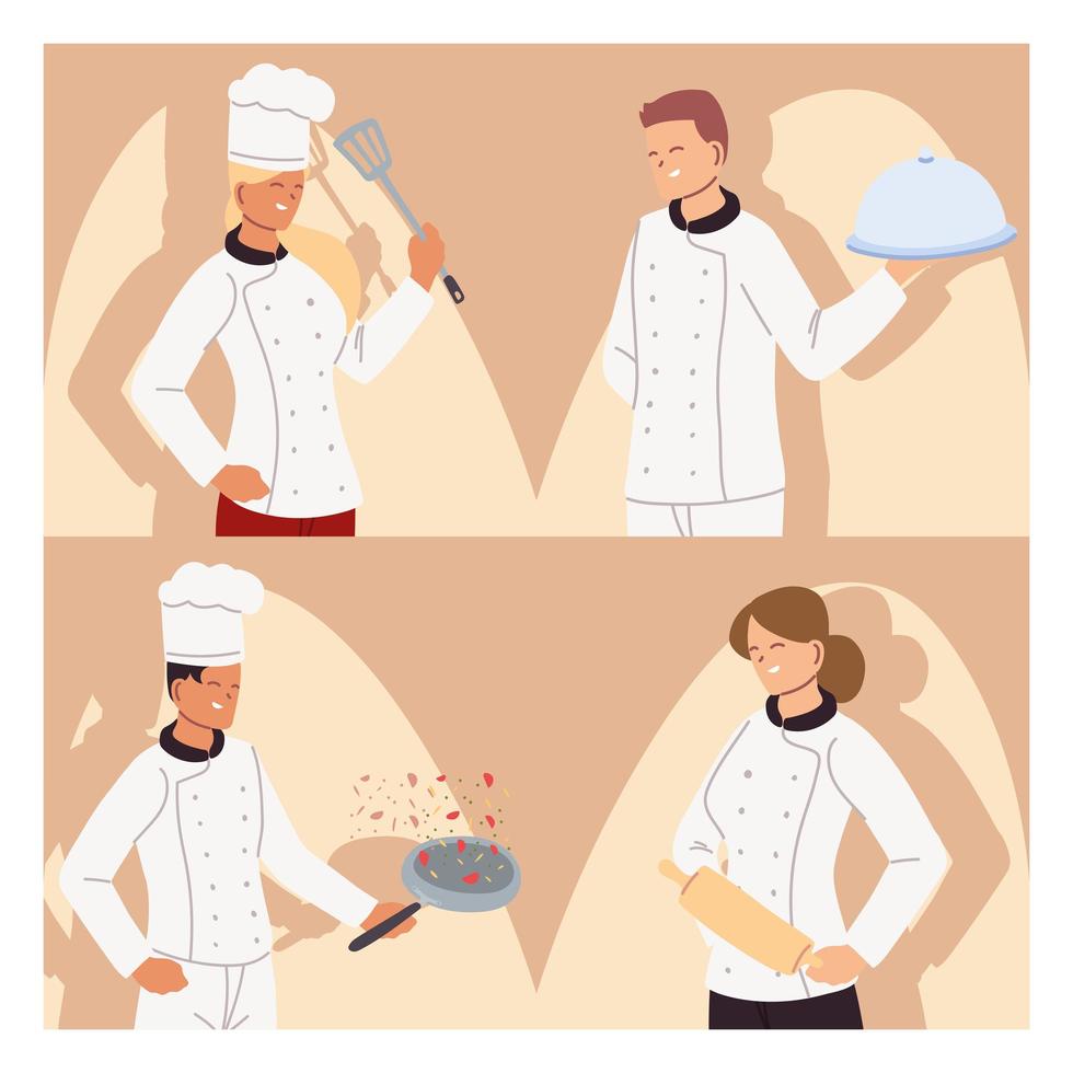 pancartas con grupo de chefs en uniforme. vector