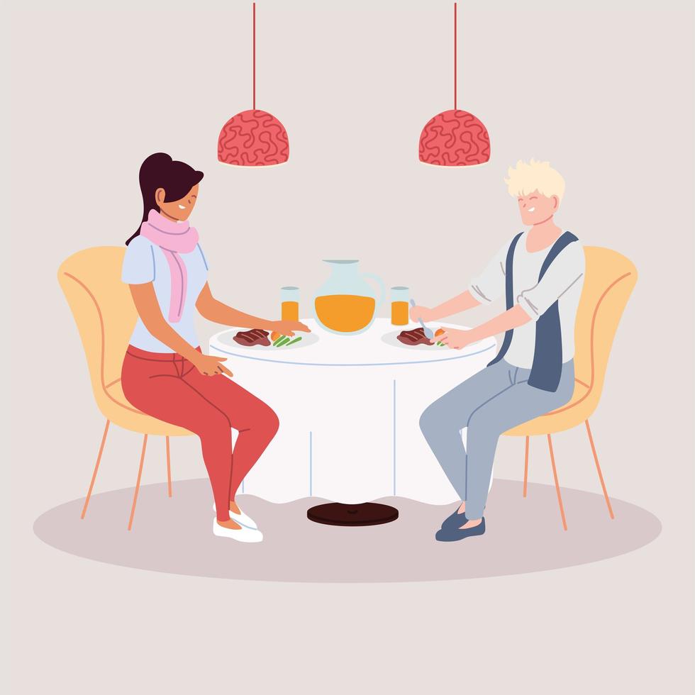 pareja cenando en el restaurante, cena romántica vector