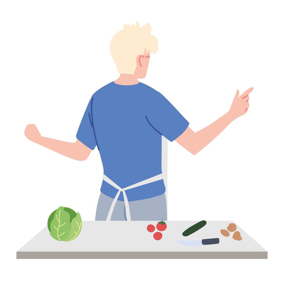 man preparing a salad in white background vector
