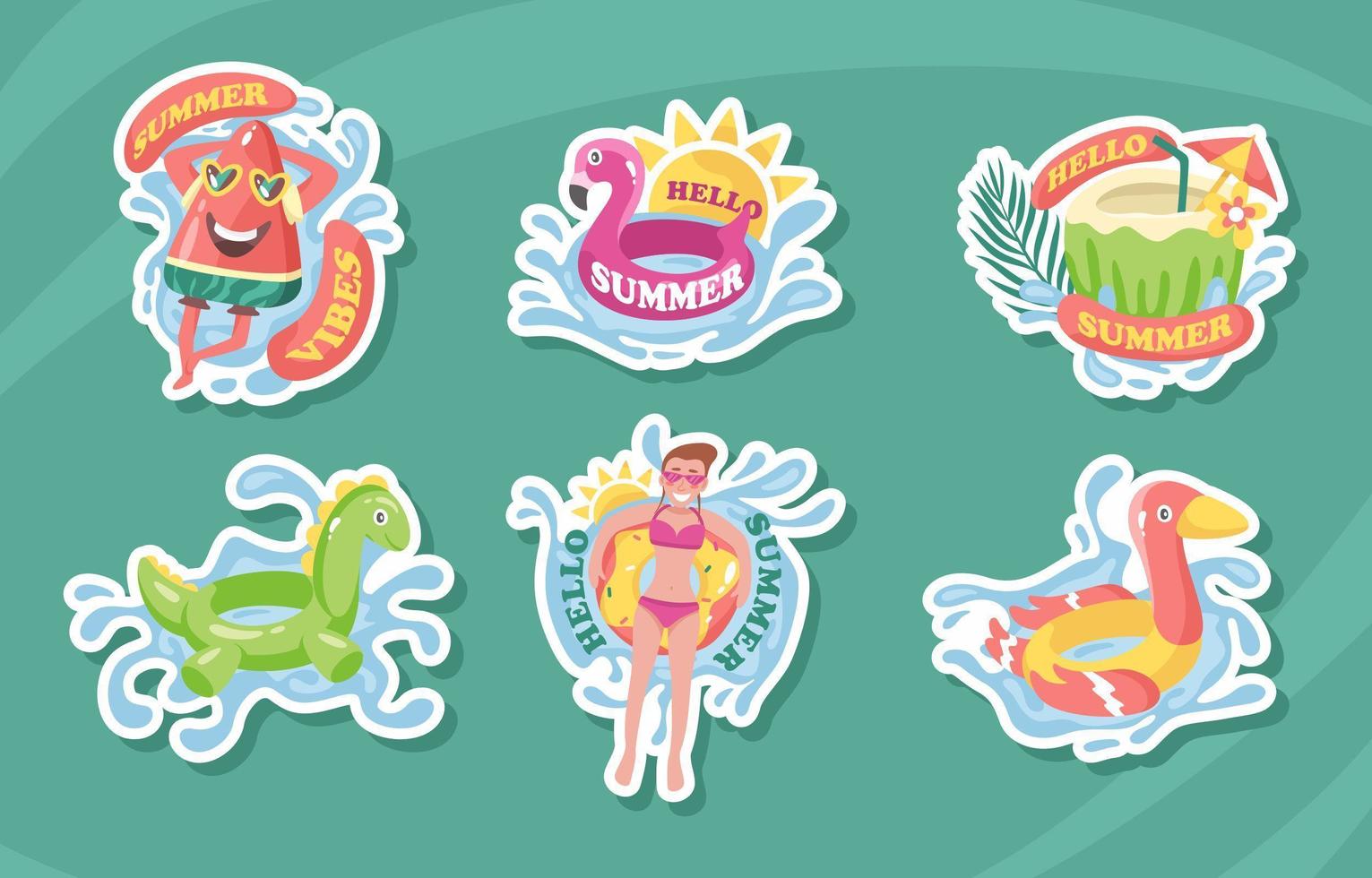 Hello Summer Swimming Sticker Collection vector