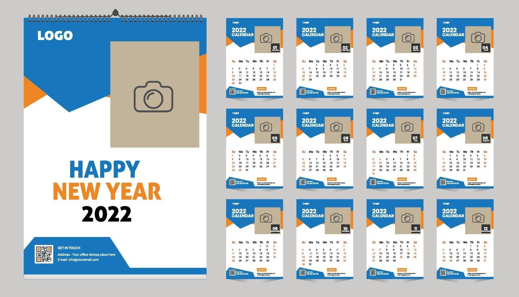 idea de plantilla de diseño de calendario de pared moderno gratis 2022 con vector