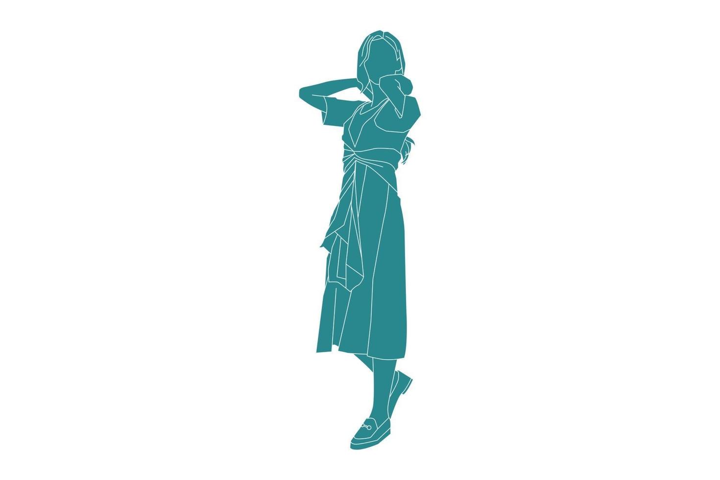 Vector illustration of elegant woman posing, Flat style with outline