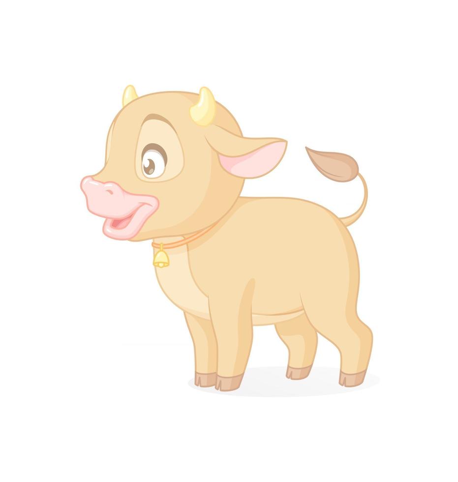 Cute baby bull standing isolated vector illustration on white