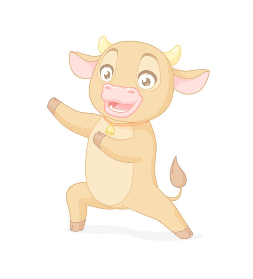 Happy cute baby bull presenting cartoon vector character