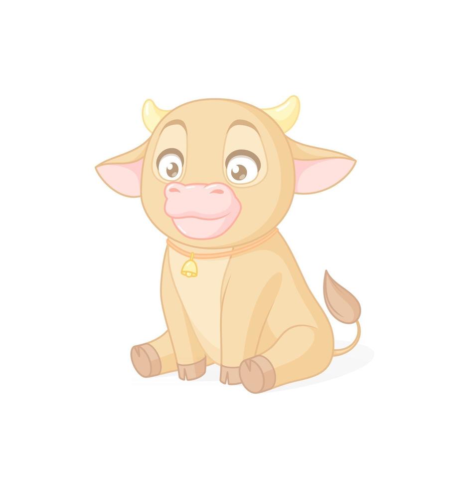 Cute baby calf sitting isolated vector on white