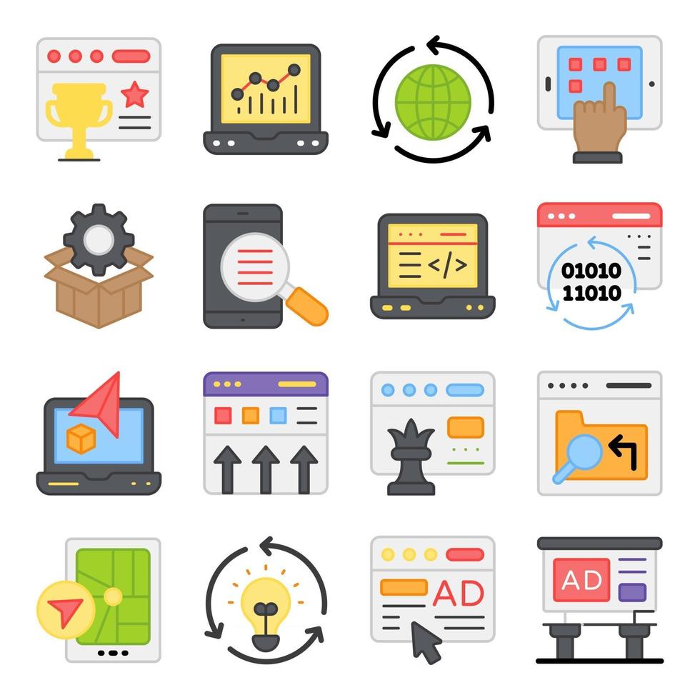 Pack of Web Coding Flat Icons vector