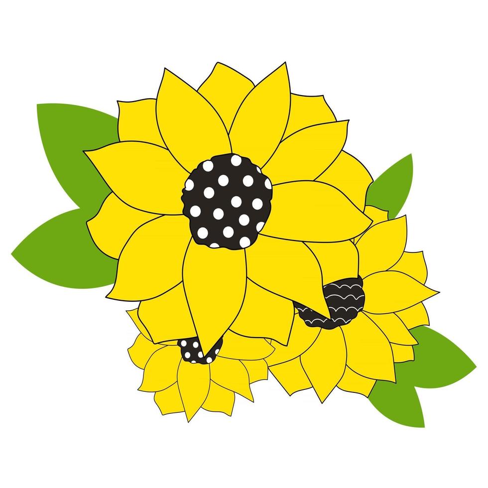 Cute doodle sunflowers isolated line set Hand drawn vector illustrations sticker Sketch for a tattoo