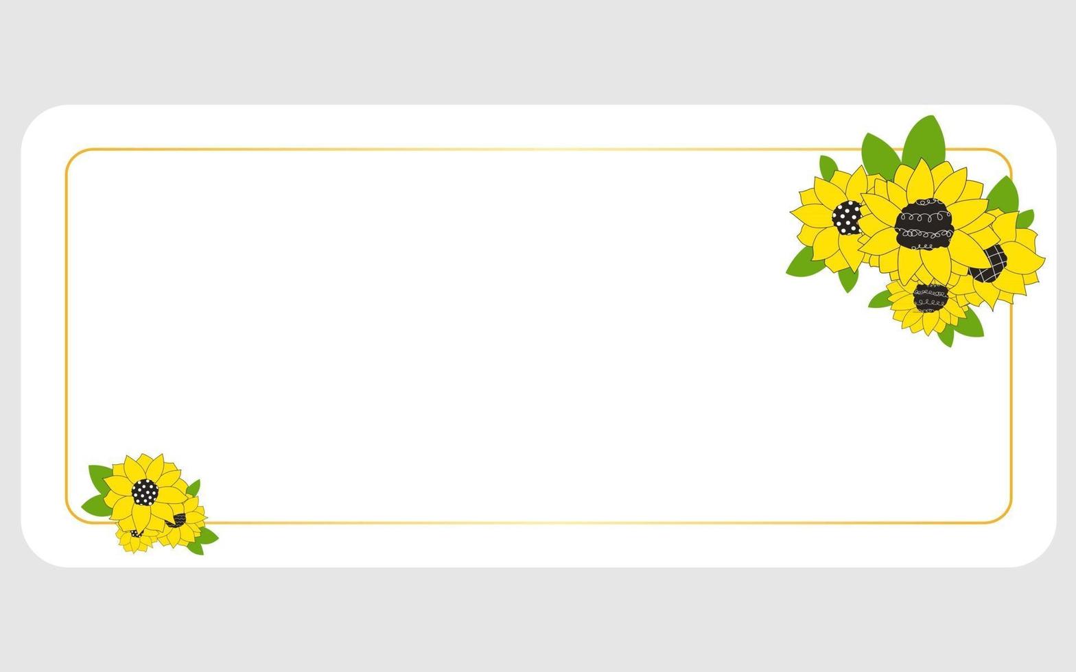 Gold rectangle frame with sunflowers Flowers for a wedding invitation happy birthday Line vector illustration of doodles