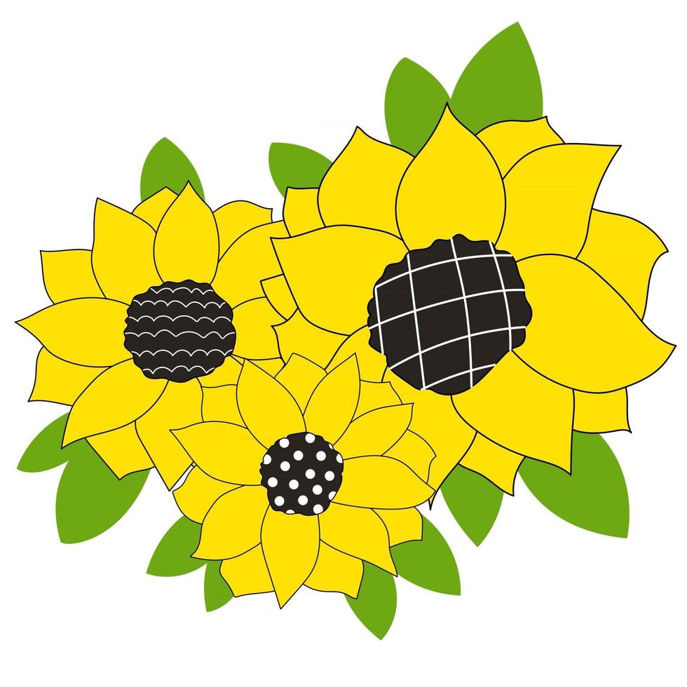 Cute doodle sunflowers isolated line set Hand drawn vector illustrations sticker Sketch design