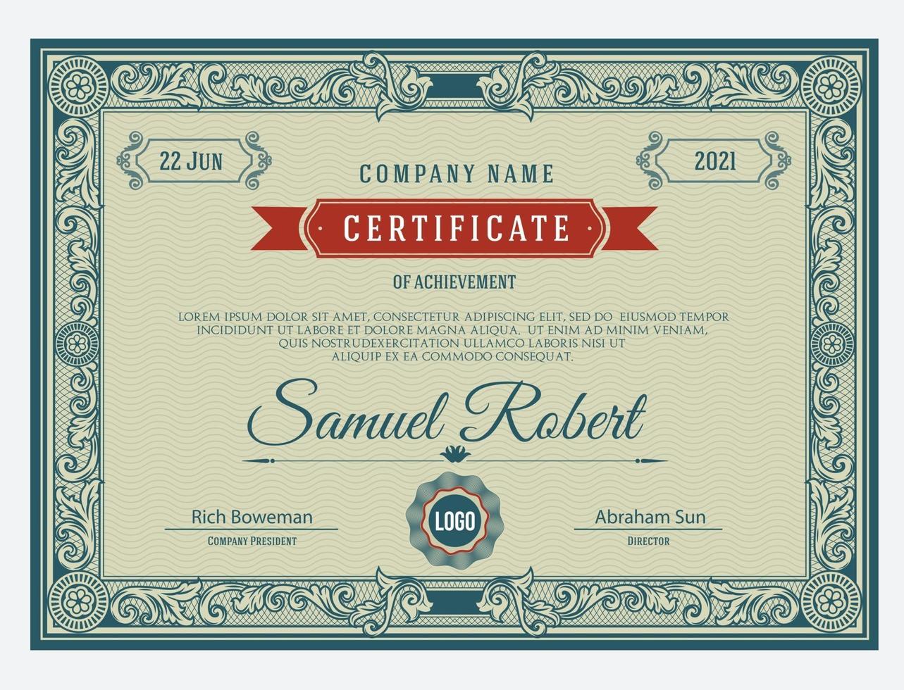 Classic old certificate template design vector