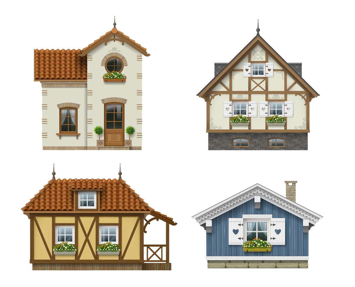 Set of classic vintage house facades isolated vector