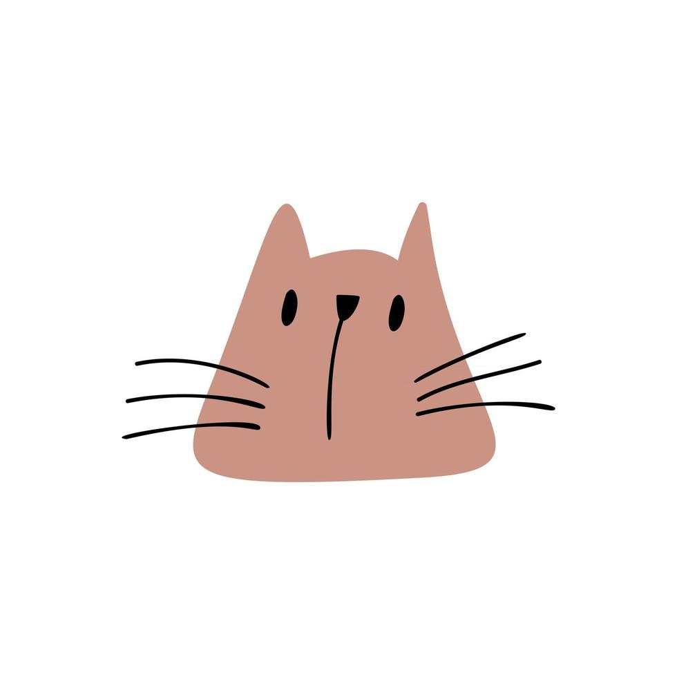 Children Vector Cute hand drawn Cat face. Scandinavian Design illustration isolated on white background. Design element of t-shirt, home textiles, wrapping paper, textiles