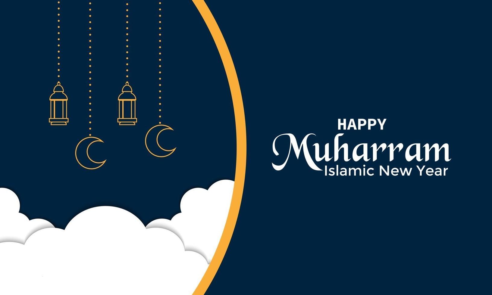 Happy Muharram Banner Cloud Lantern Template vector