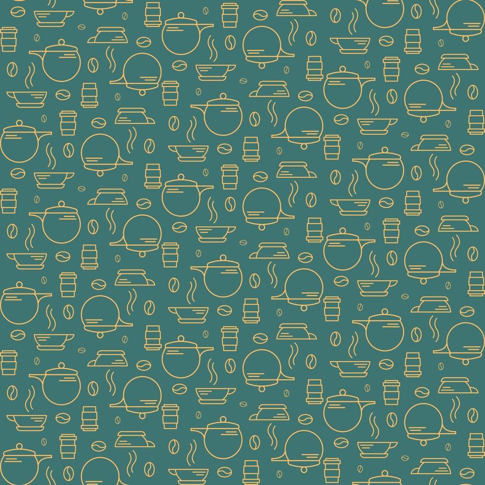 Seamless pattern with coffee beans and utensils. vector