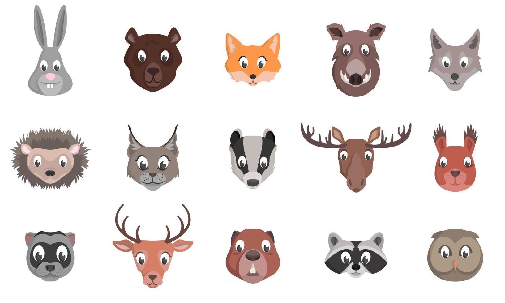 conjunto de cabezas de animales del bosque. vector