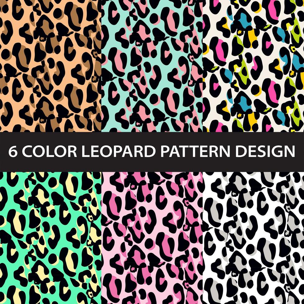 Six color leopard print pattern collection vector