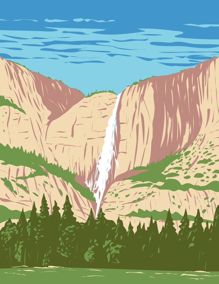 Yosemite Falls in Yosemite National Park Located in the Sierra Nevada of California WPA Poster Art vector