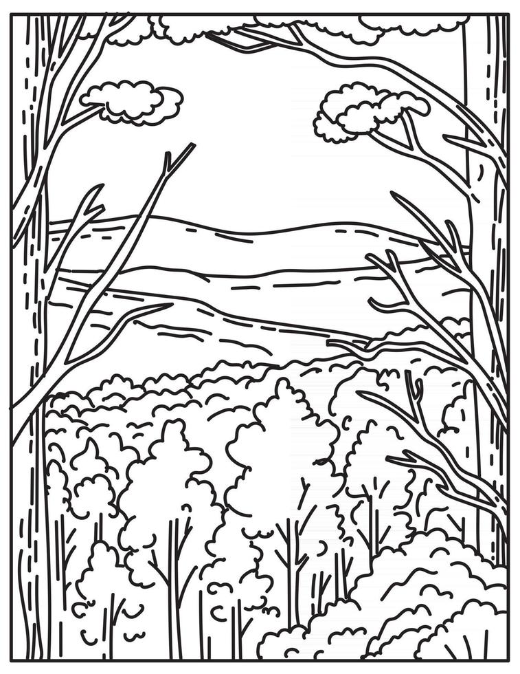 Ouachita Mountain Range or Ouachitas Located in Hot Springs National Park Arkansas United States Mono Line or Monoline Black and White Line Art vector