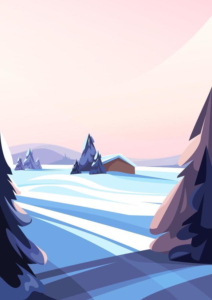 Winter landscape with coniferous trees. Beautiful non-urban scene in vertical orientation. vector