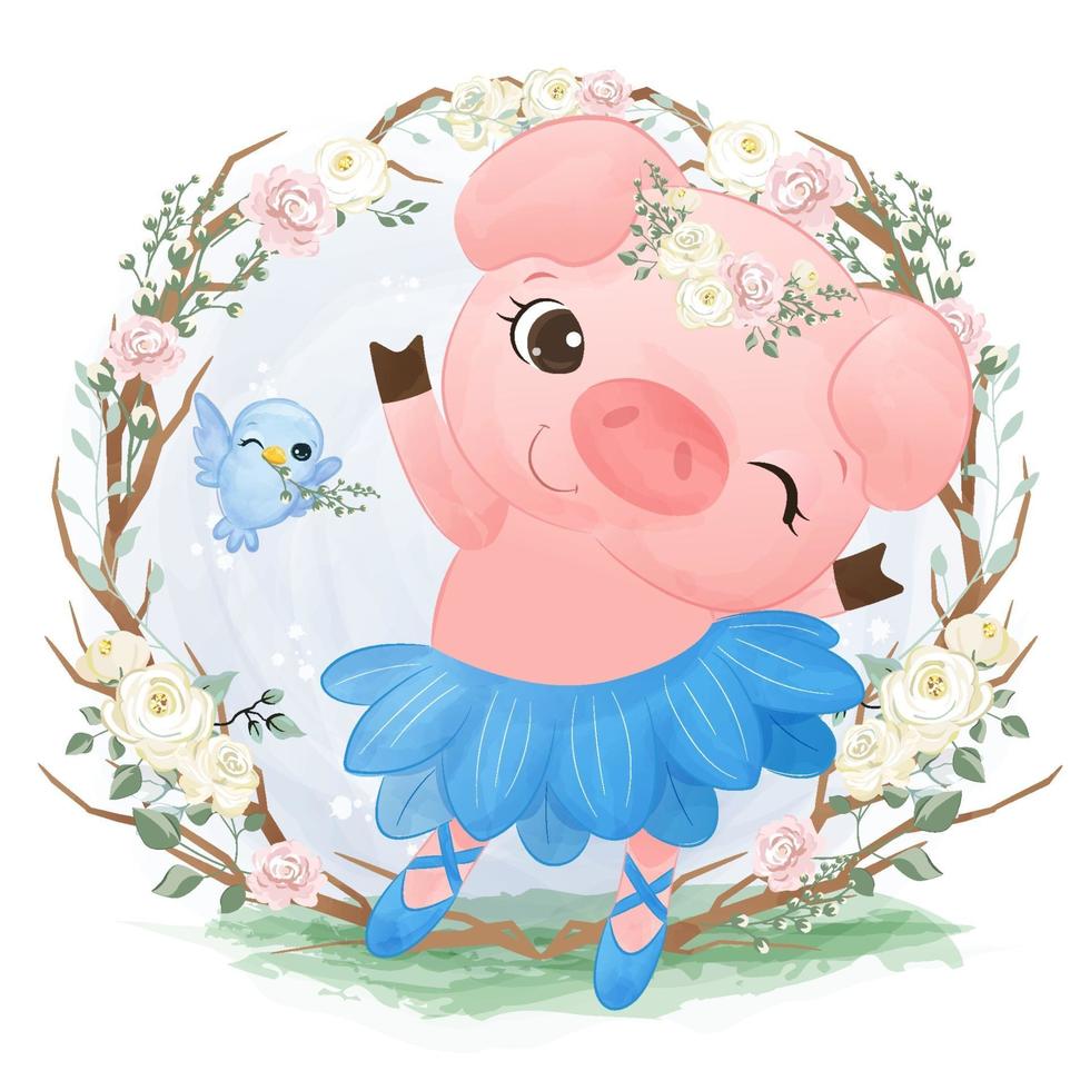 Cute little pig dancing vector
