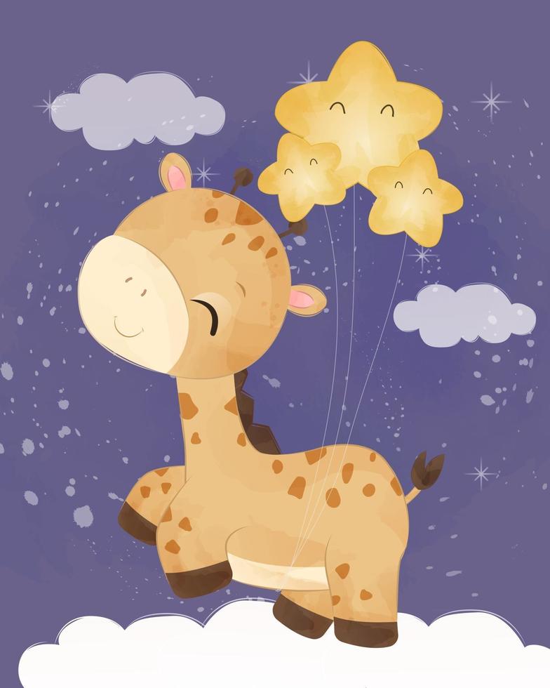 Adorable baby giraffe illustration in watercolor vector