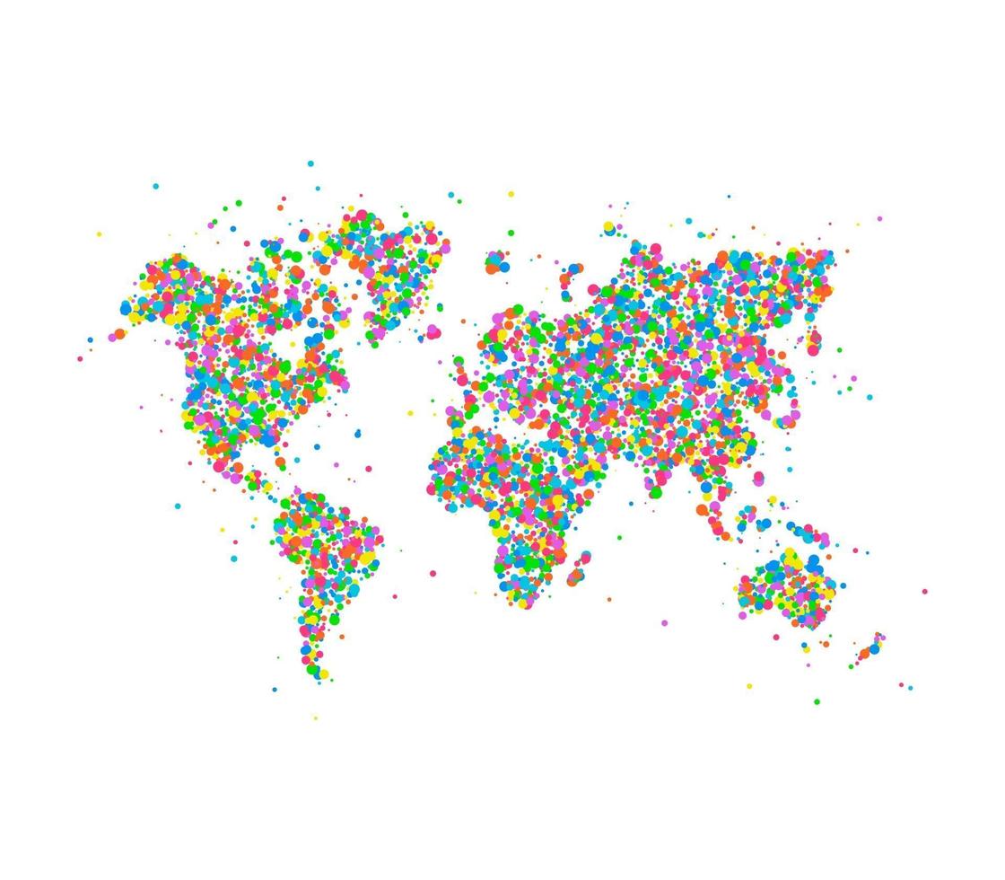 Icon map of the world of multicolored circles. Vector illustration.