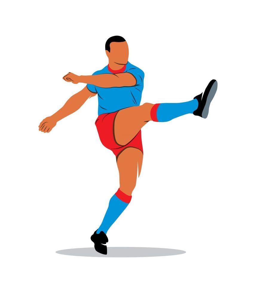 Jugador de fútbol abstracto disparar rápidamente una pelota de rugby sobre un fondo blanco. ilustración vectorial. vector