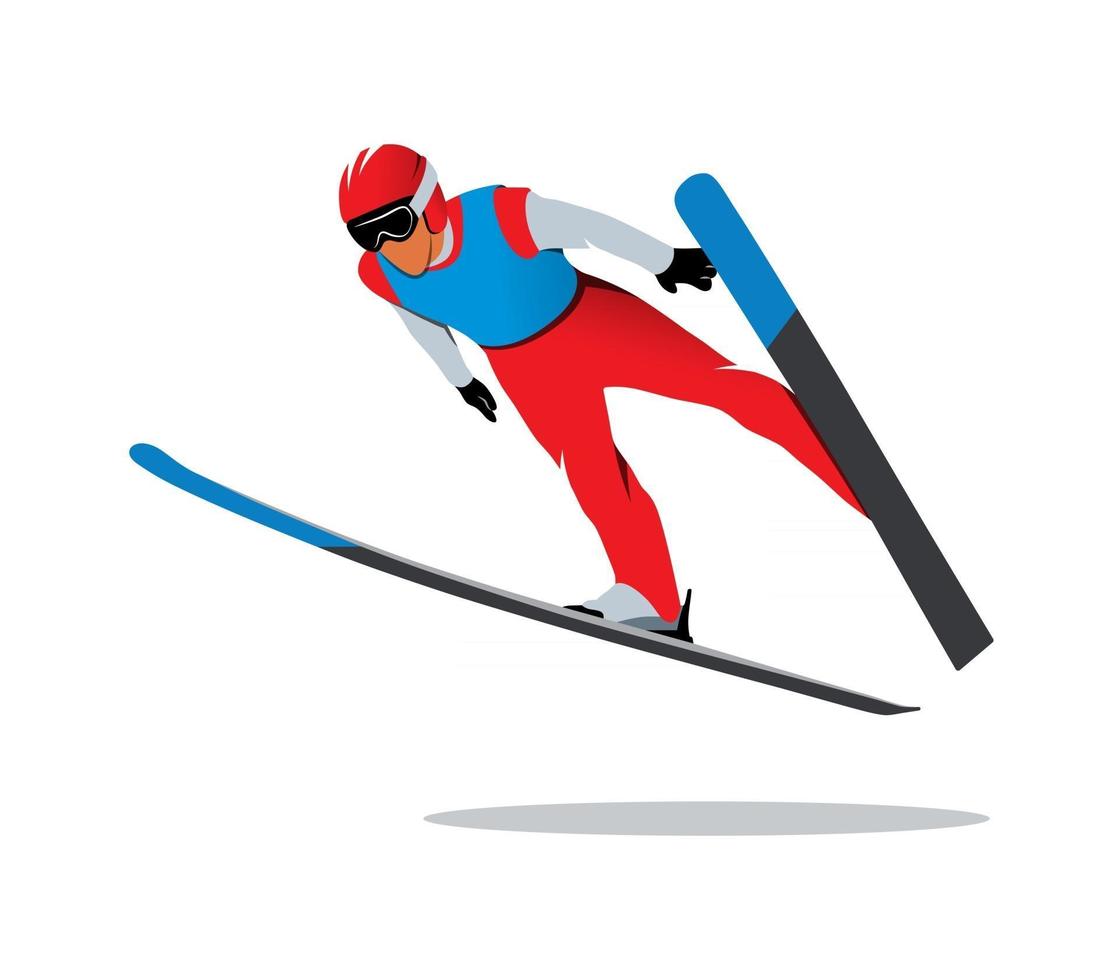 Jumping skier on a white background. Vector illustration.