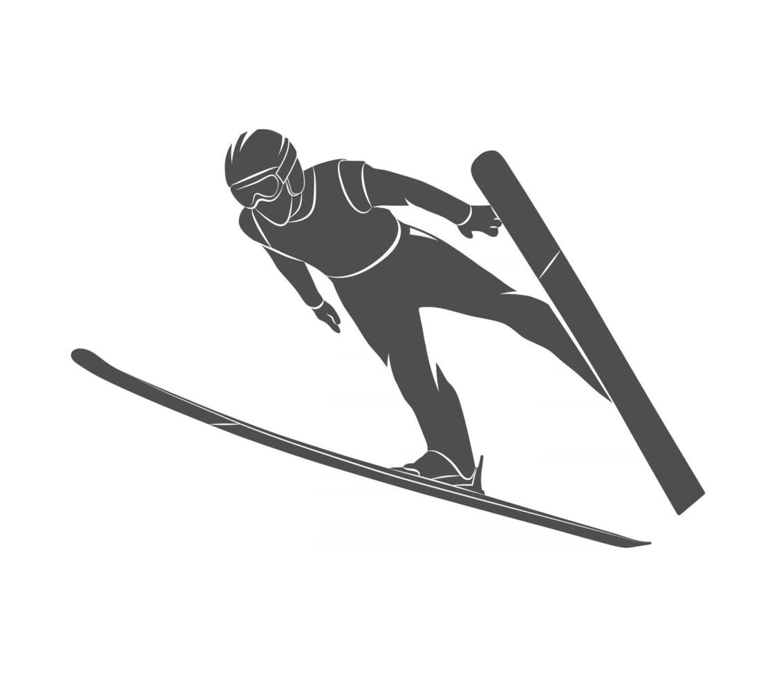 Silhouette jumping skier on a white background. Vector illustration.