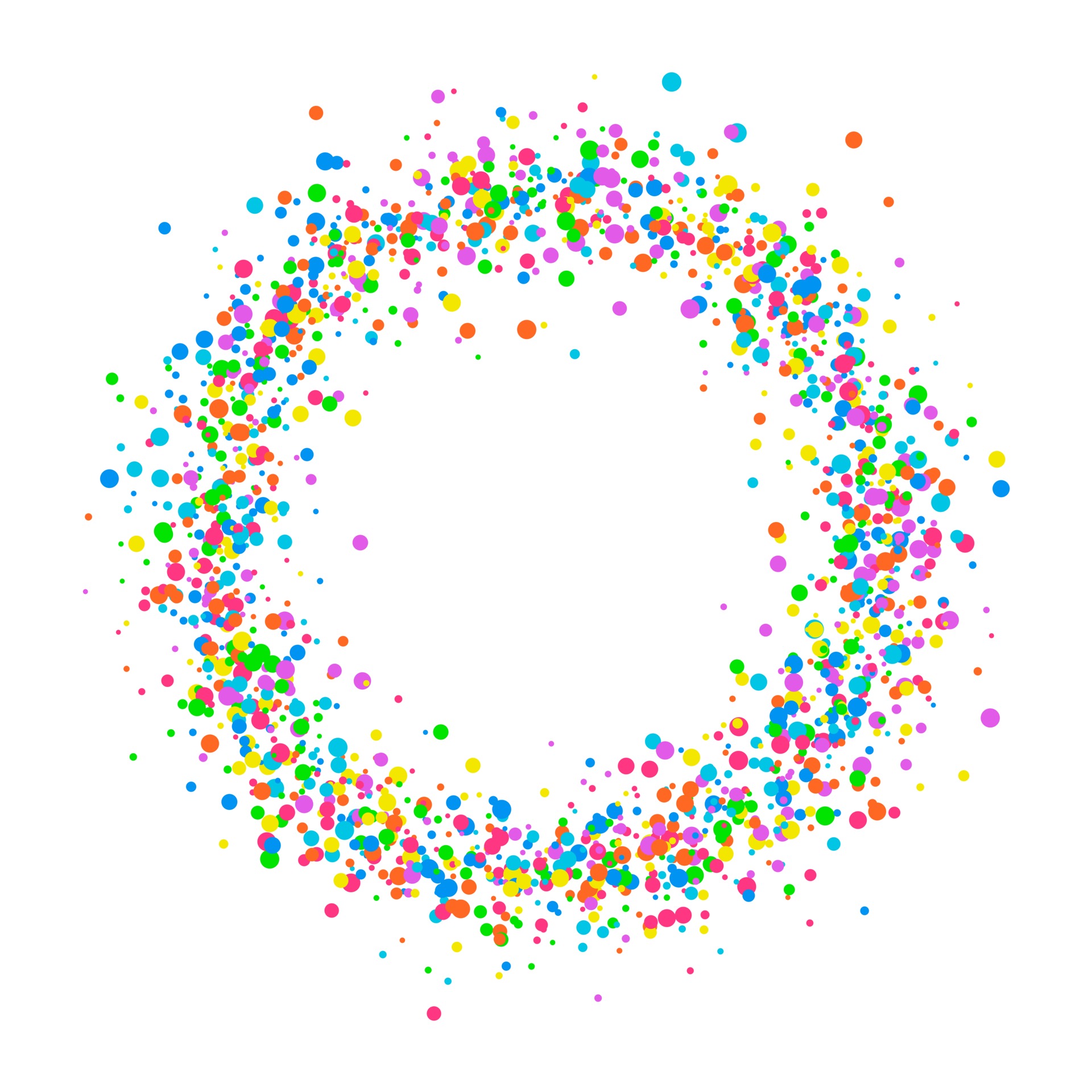 Round colored frame or border of random scatter of a splash of colored