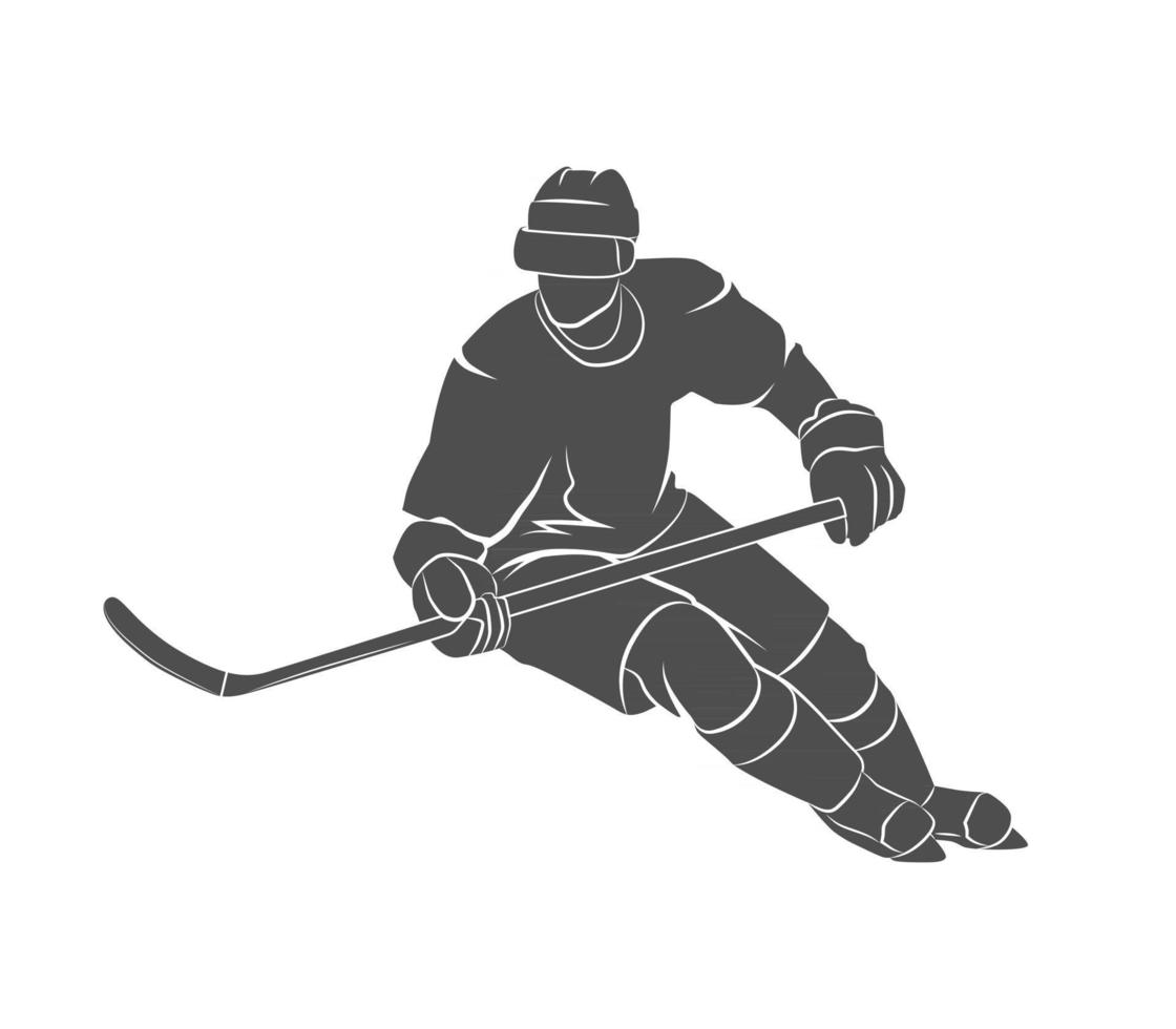 jugador de hockey silueta sobre un fondo blanco. ilustración vectorial. vector