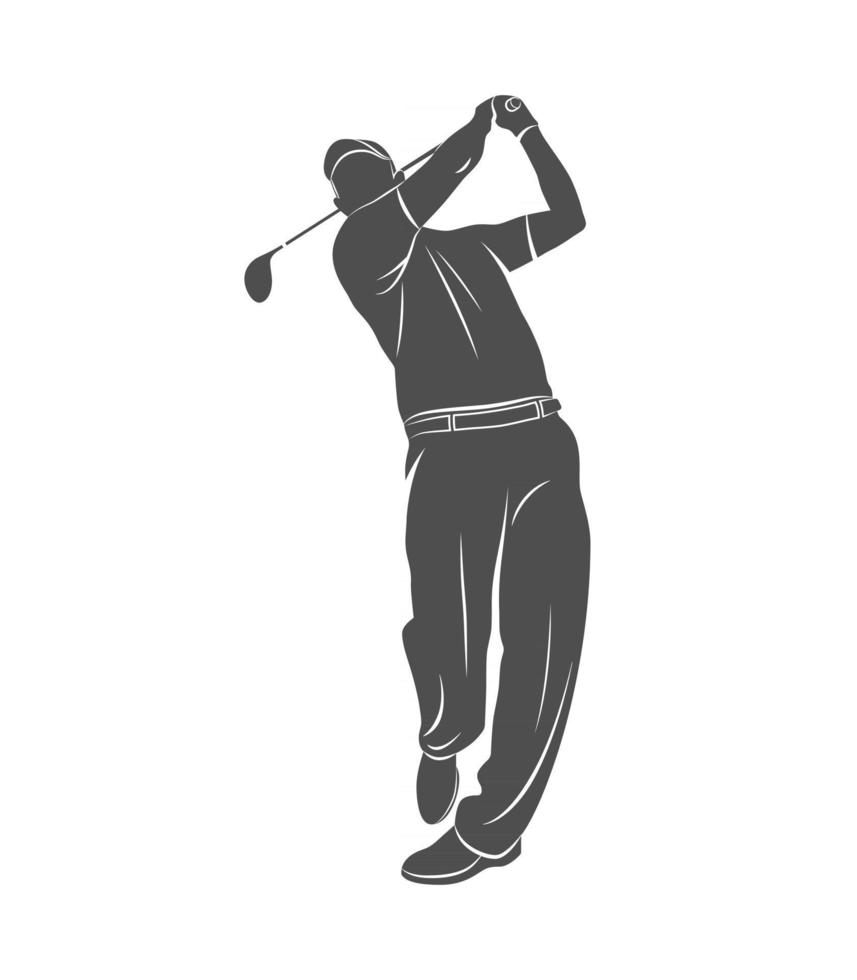 Silhouette golf player on a white background. Vector illustration.