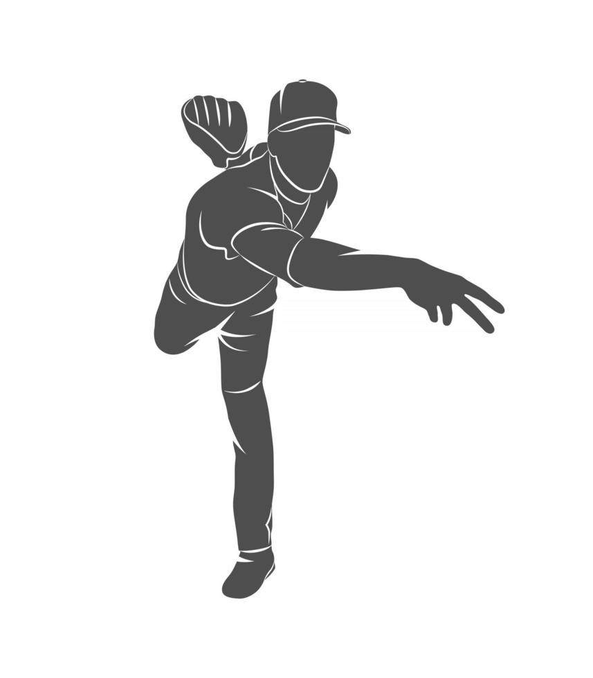 jugador de béisbol de silueta golpea la pelota sobre un fondo blanco. ilustración vectorial. vector