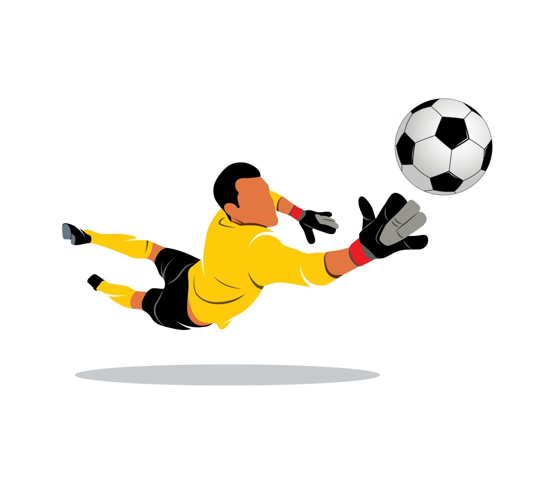Football goalkeeper is jumping for the ball Soccer on a white