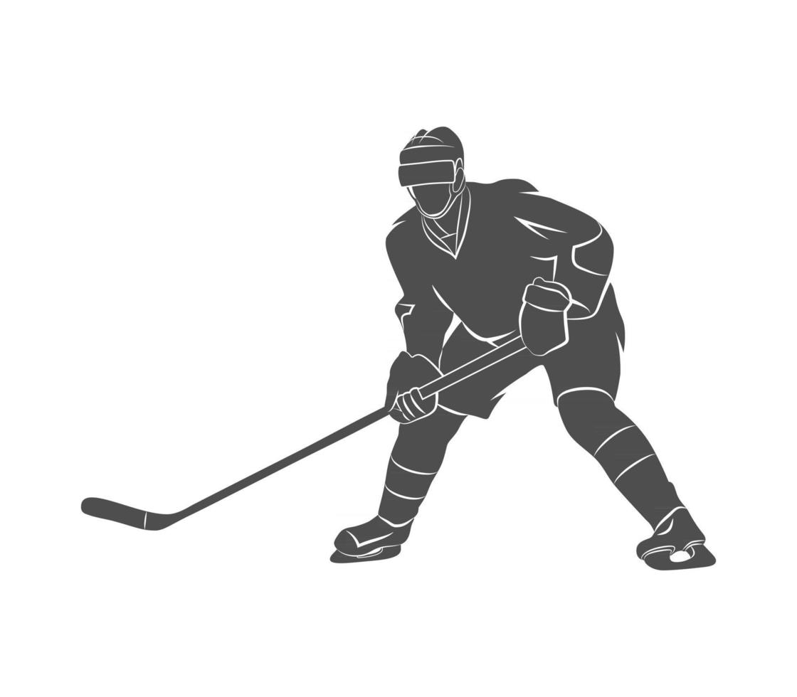 Silhouette hockey player on a white background. Vector illustration.