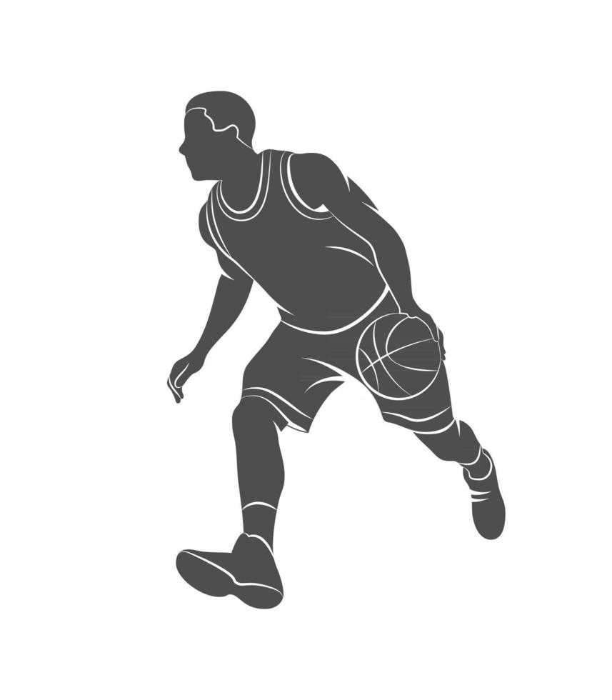 Silhouette basketball player with ball on a white background. Vector illustration.